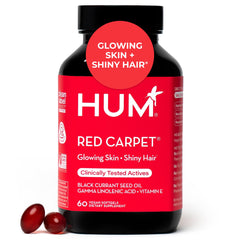 HUM Red Carpet softgels bottle for skin and hair nourishment.