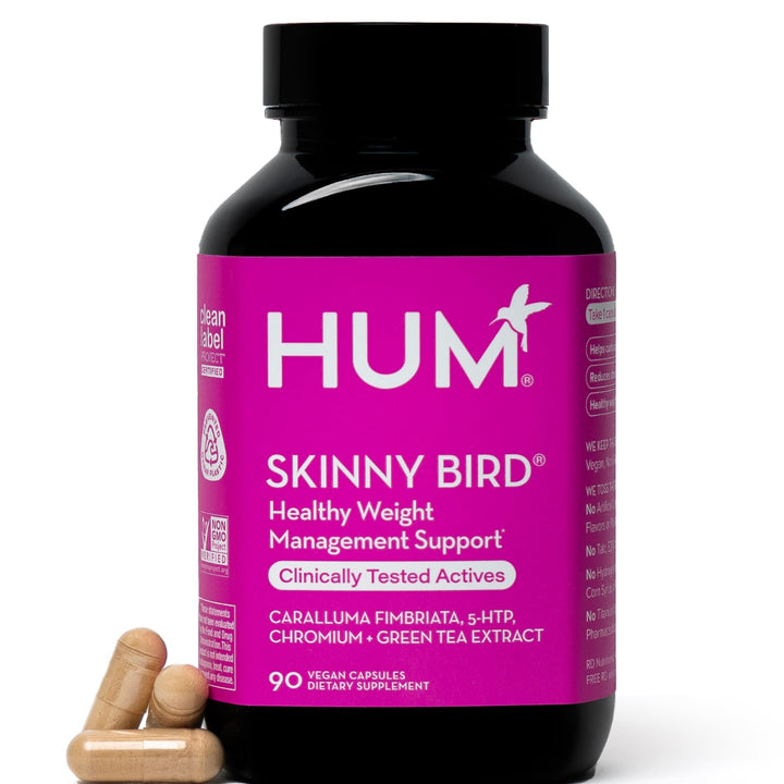 HUM Skinny Bird green tea extract capsules bottle supports daily appetite management.