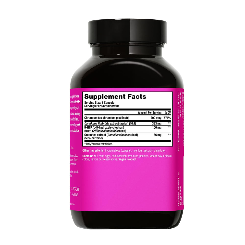 HUM Skinny Bird 5-HTP ingredient powder highlights formula components.