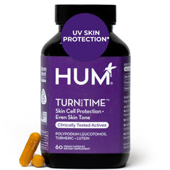 HUM Turn Back Time turmeric bottle front view showing skin-support formula.