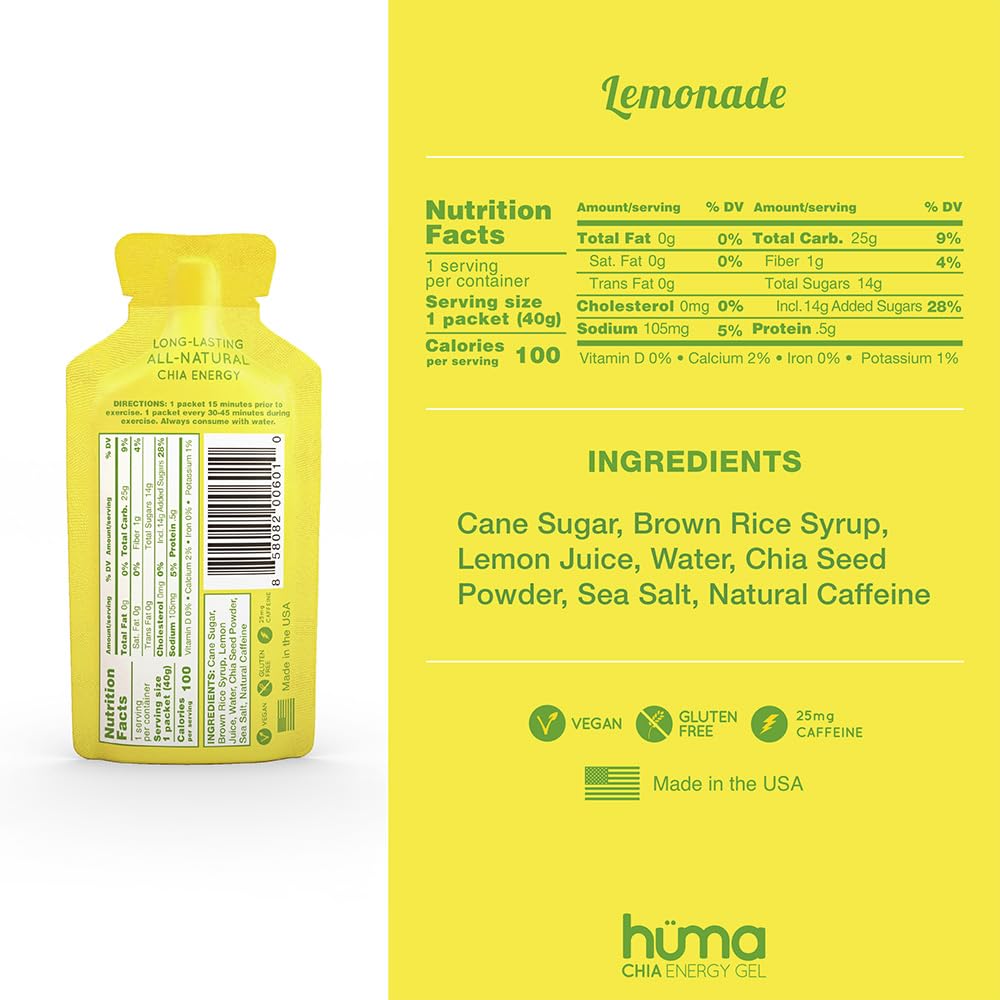 HÜMA Chia Energy Gel Lemonade texture close-up showing real fruit feel for sustained energy.