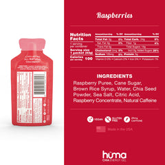 Hüma Chia Energy Gel Raspberry open pack highlights convenient on-the-go fueling
