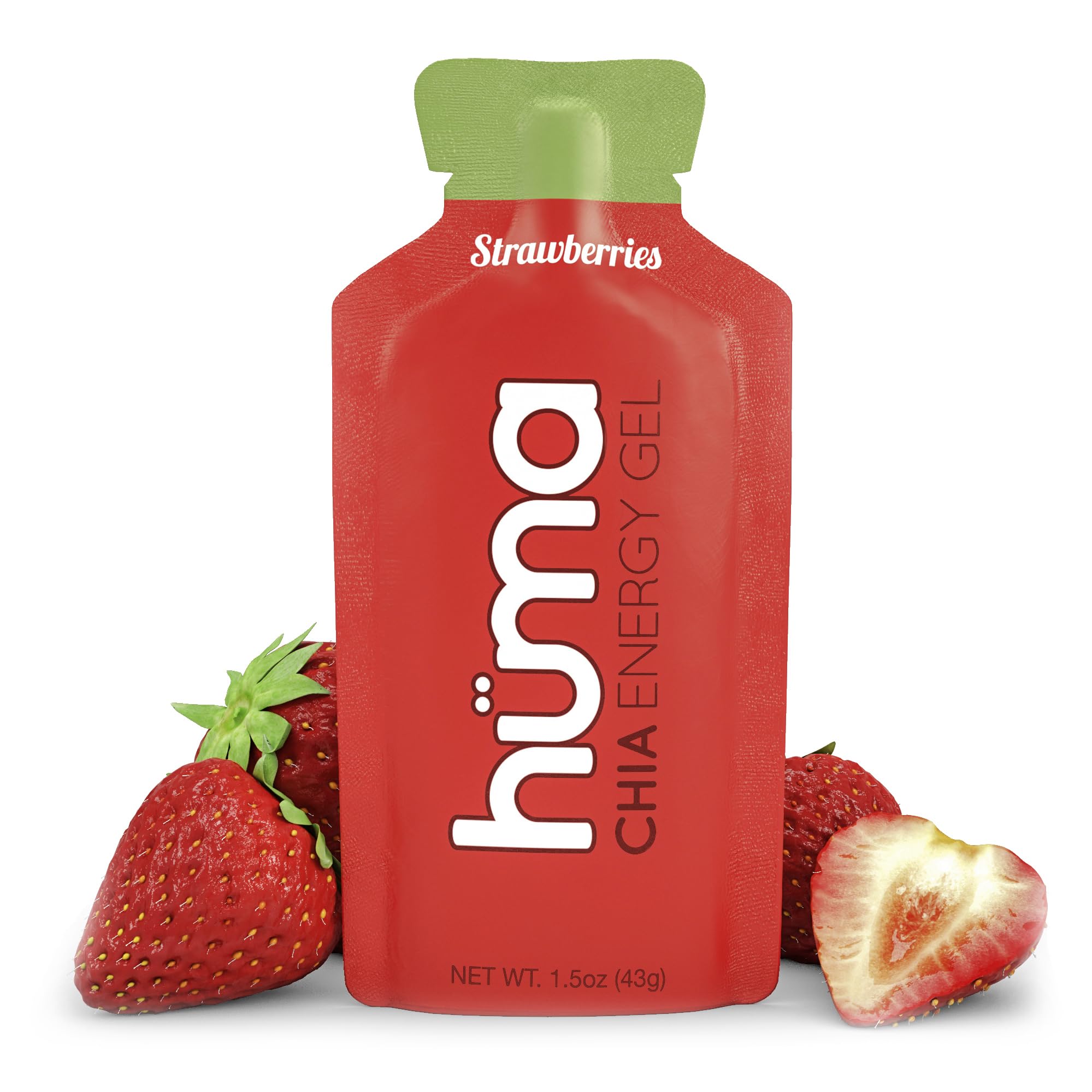 HÜMA Chia Energy Gel strawberries front-pack shows natural energy on the go.