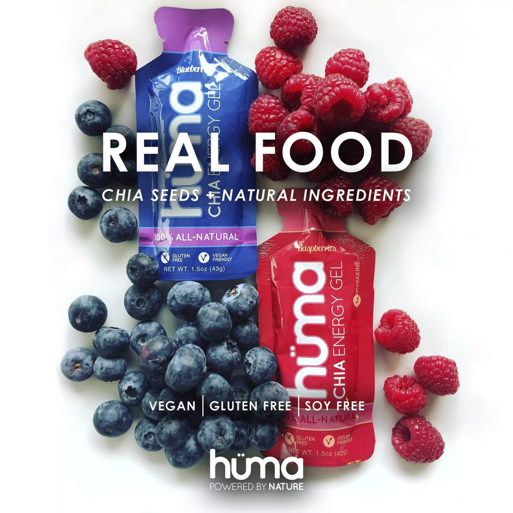 Close-up of gel texture highlights real fruit puree and chia seeds.