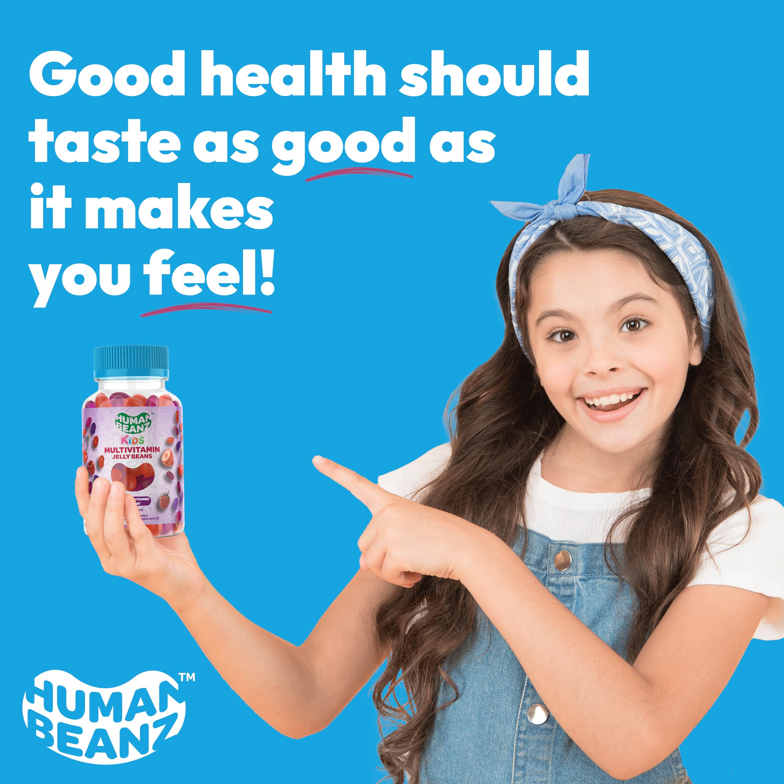 Two-bean daily dosage concept with Human Beanz jelly beans.