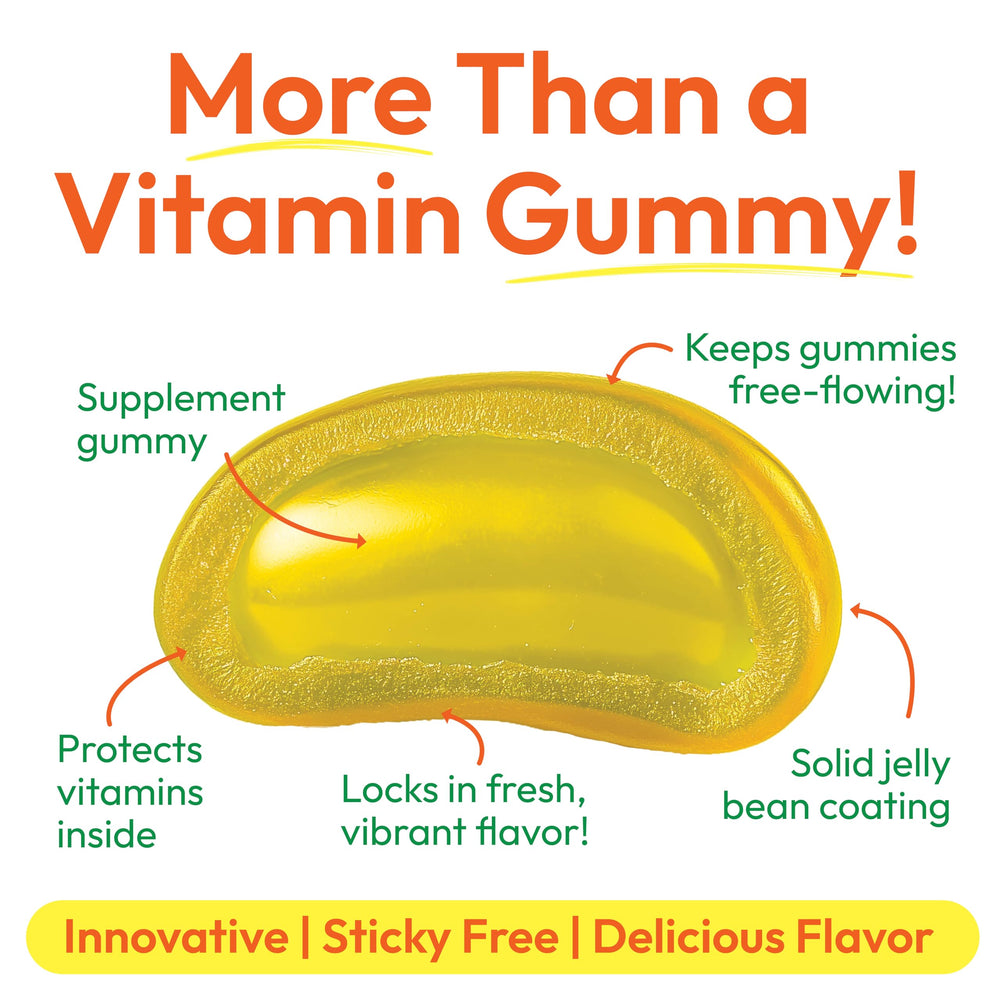 A kid enjoying a chewable jelly bean from Human Beanz for daily wellness.