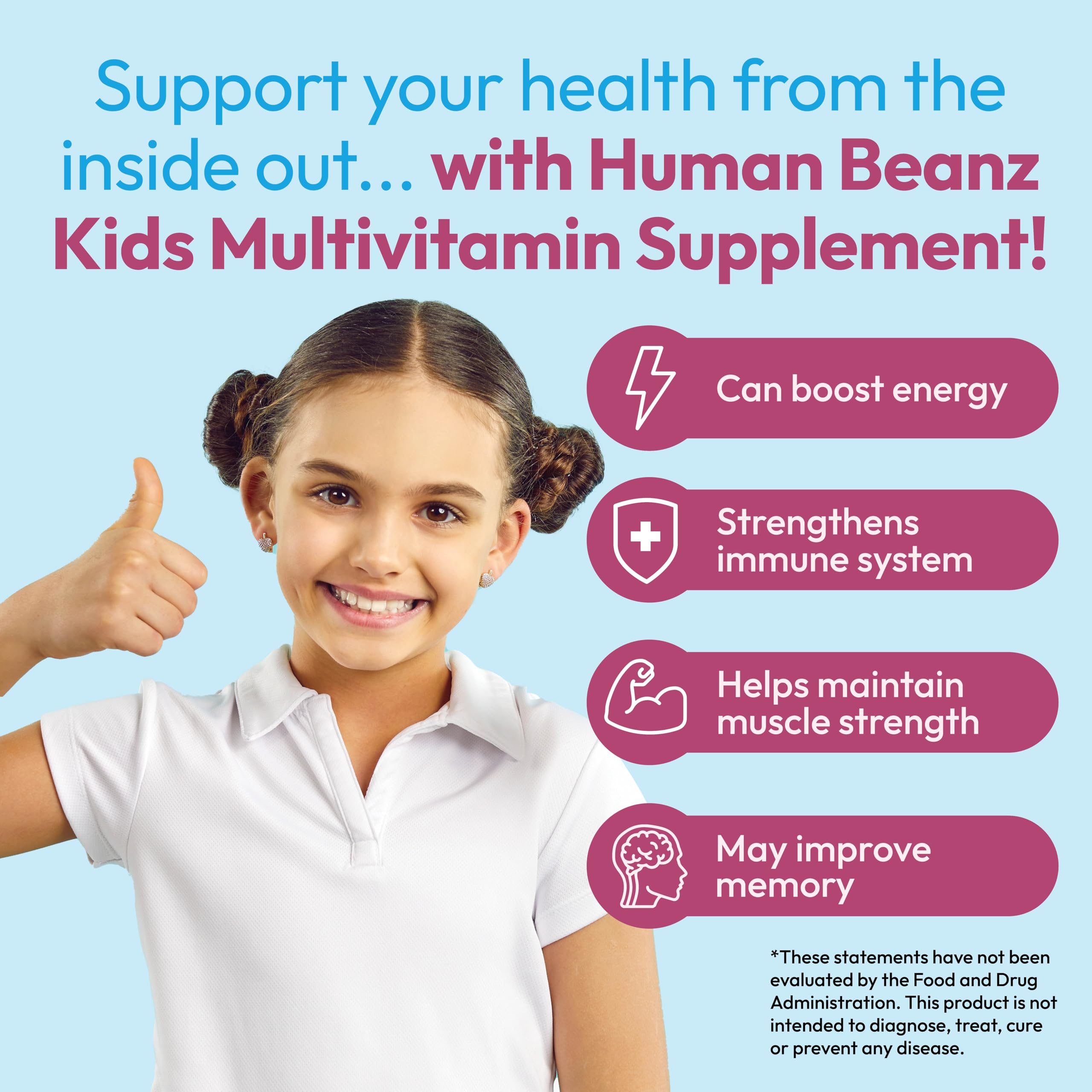 Human Beanz bottle highlighting zinc content for immune support.