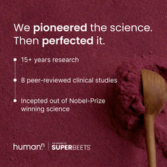 Humann SuperBeets Heart bottle back showing nutrition facts and non GMO claim