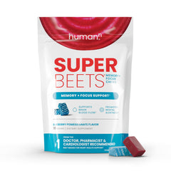 Humann SuperBeets brain chews jar shown, convenient memory and focus support in tasty bites
