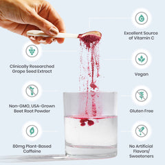 Humann SuperBeets Energy Plus berry flavor glass ready to mix in water