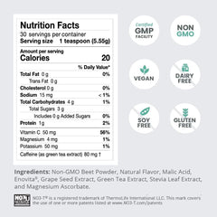 Humann SuperBeets Energy Plus green tea scoop shows caffeine source for alertness