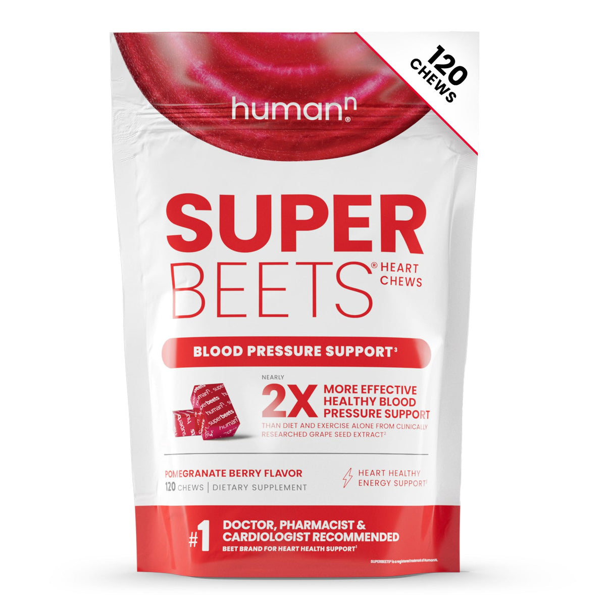 Humann SuperBeets Heart Chews bottle supports nitric oxide friendly energy for busy days.