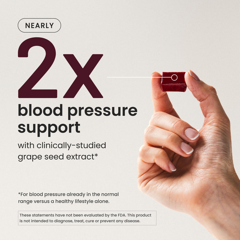 Humann SuperBeets Heart Chews close-up with grape seed extract for circulation support