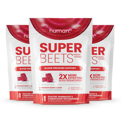 Humann SuperBeets Heart Chews front jar in pomegranate berry flavor for daily energy support