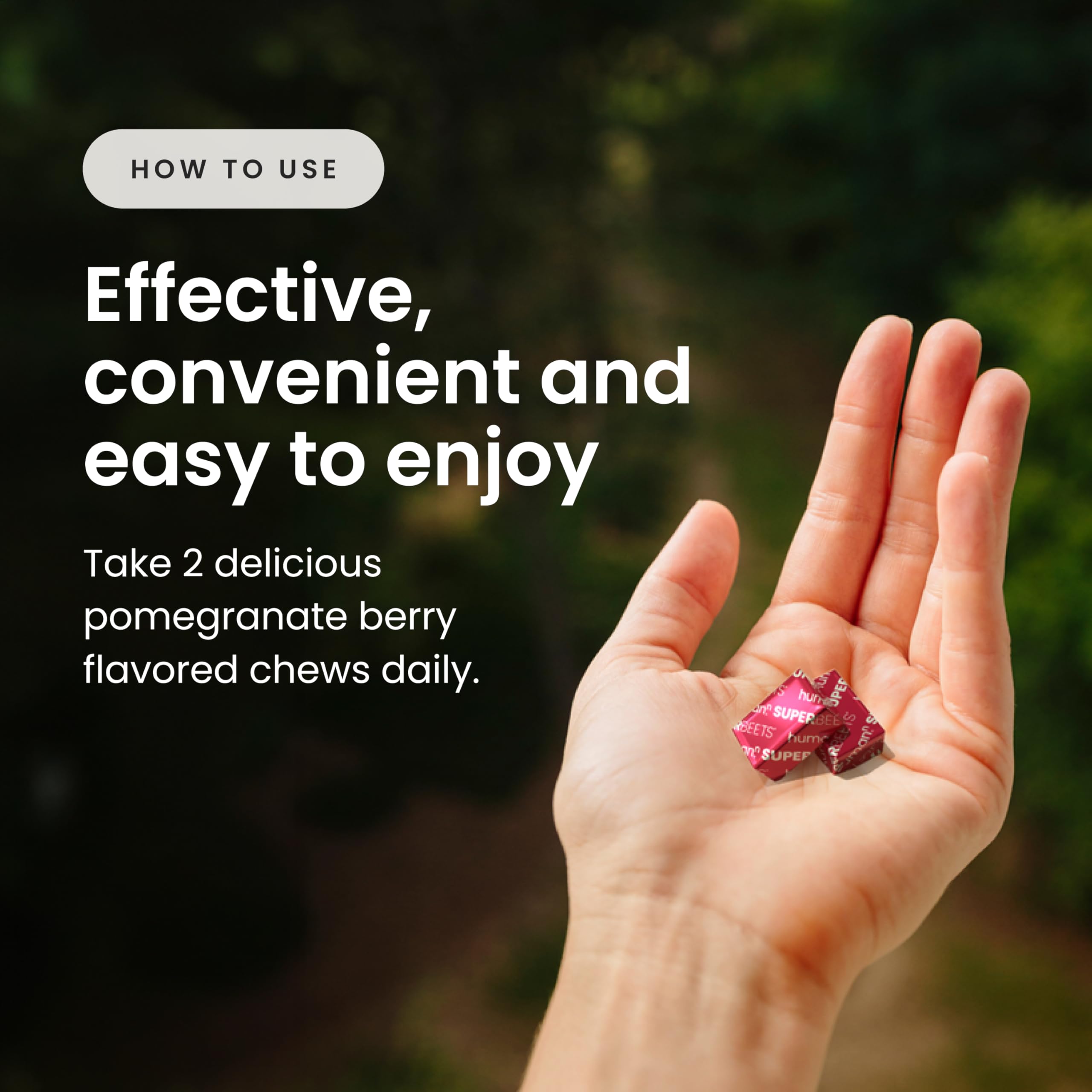 Humann SuperBeets Heart Chews on the go, ideal for busy lifestyles.