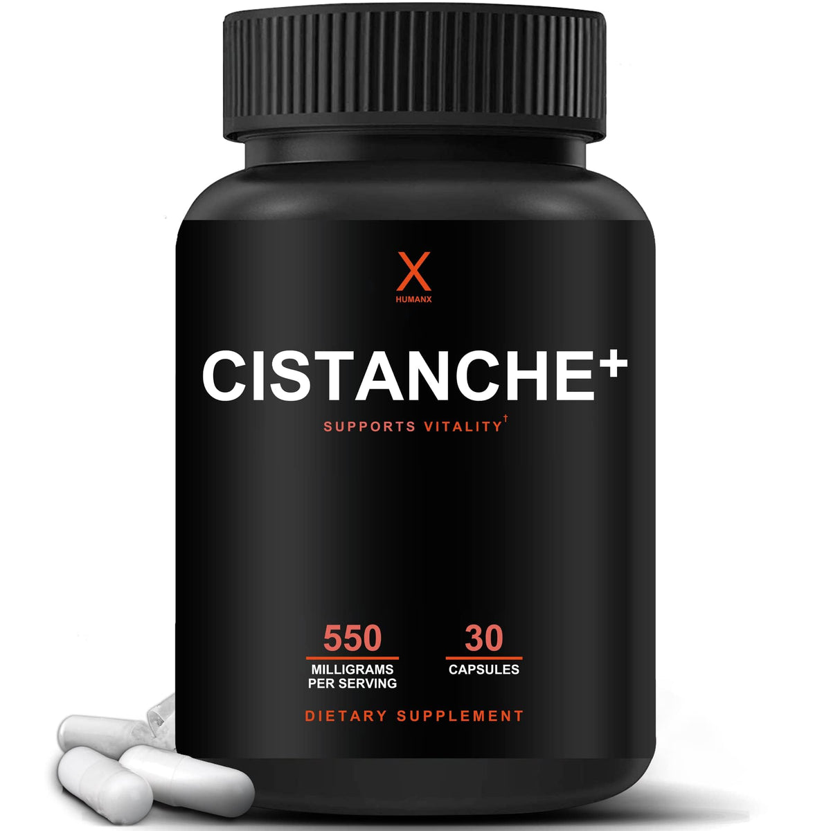 Humanx Cistanche+ capsules bottle for convenient daily use.