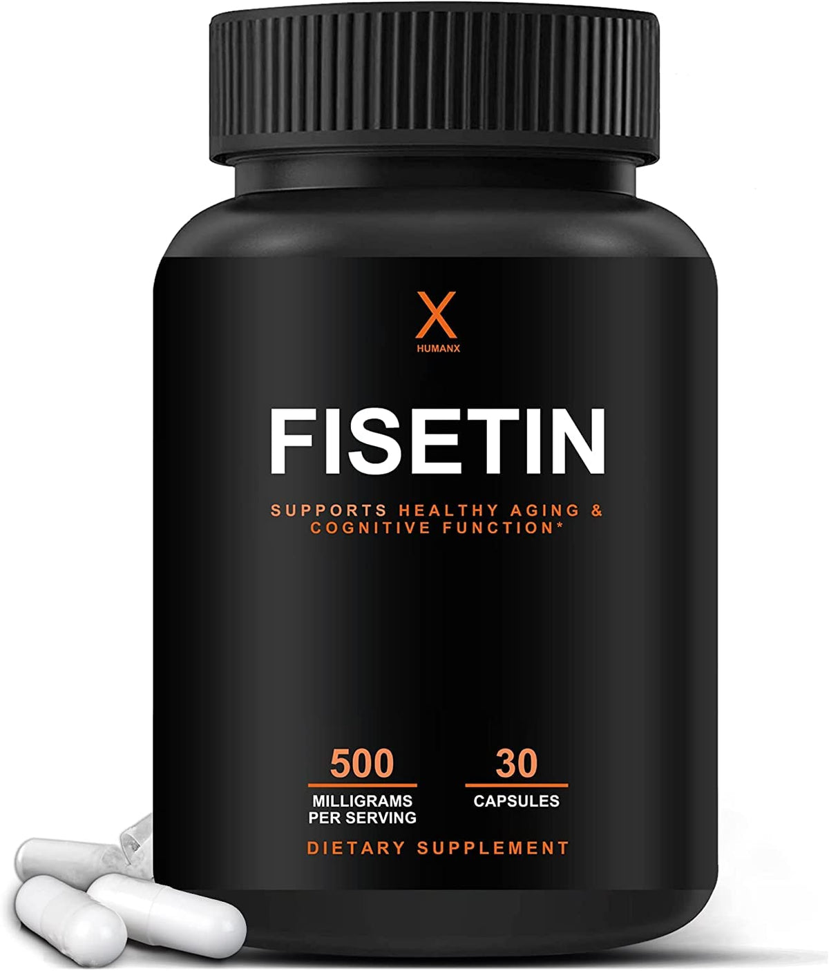 HUMANX Fisetin 500mg bottle with capsules for daily wellness routine