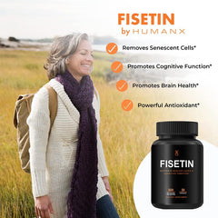 HUMANX Fisetin label and packaging emphasizing USA-made and non-GMO