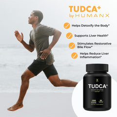 HumanX Tudca+ pterostilbene blend label emphasizing antioxidant liver support