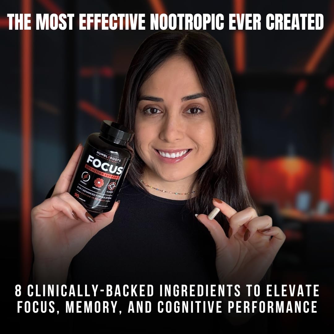 HUMBLEROOTS FOCUS ingredients pack featuring Lion's Mane, Rhodiola, Cognizin