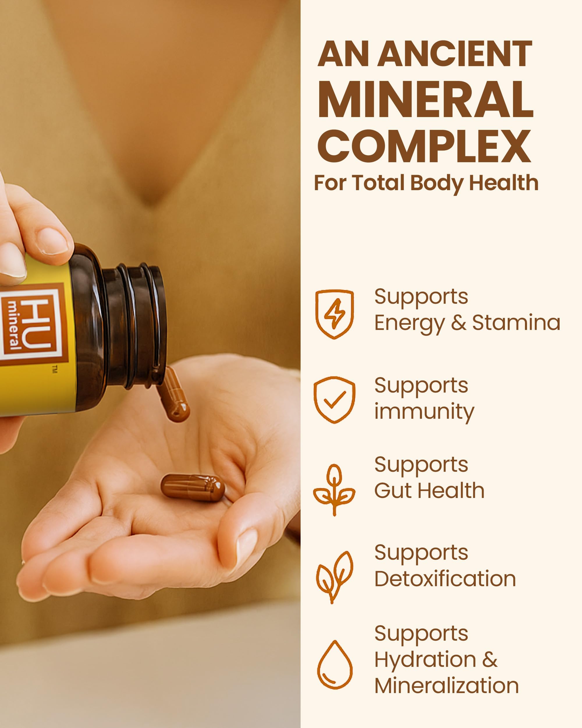 HUmineral clean-label ingredients panel highlighting vegan and non-GMO status.