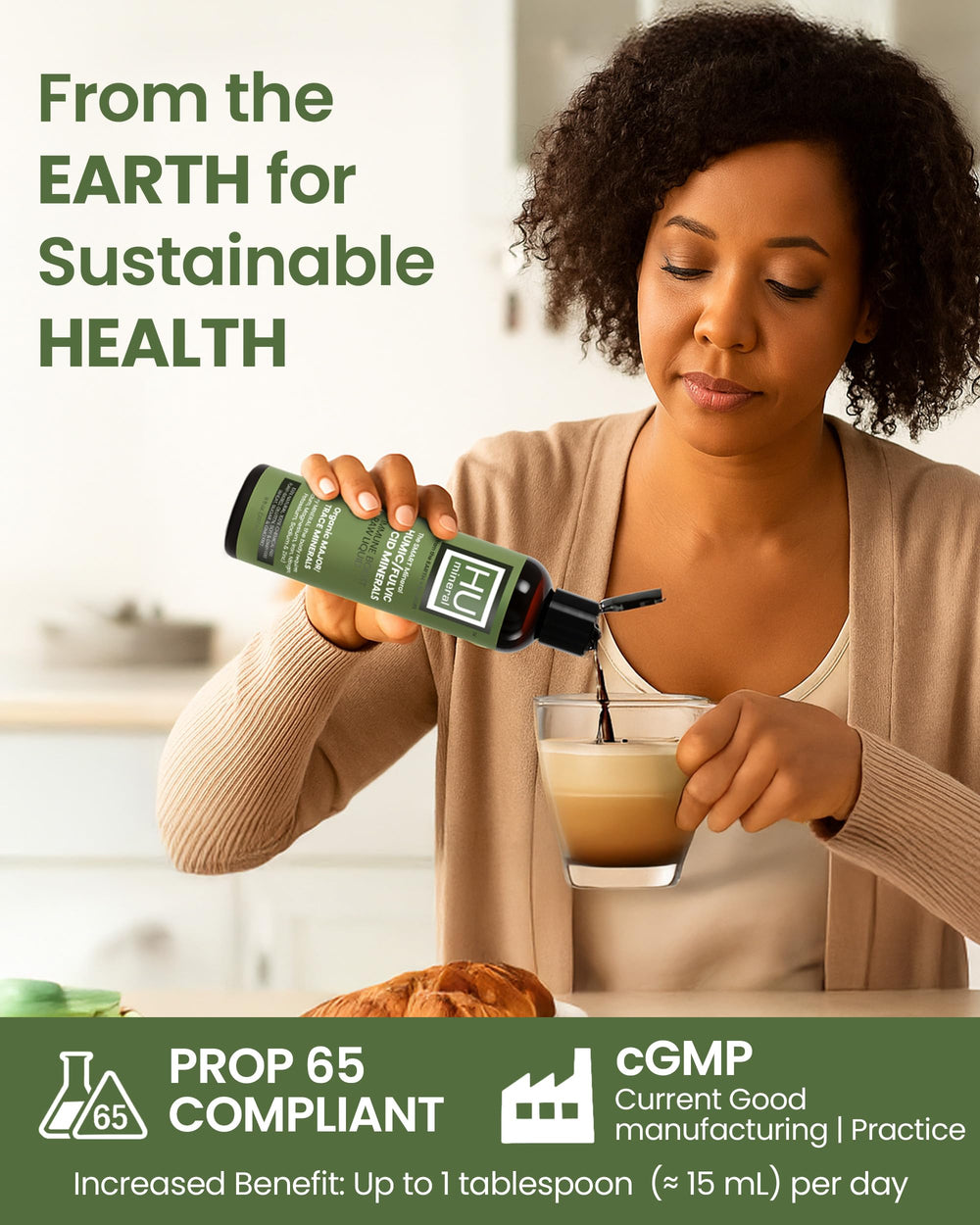 HUmineral Humineral bottle on kitchen counter as a compact wellness option
