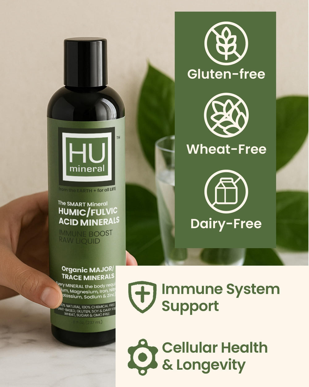 HUmineral Humineral label closeup highlighting vegan clean-label and purity