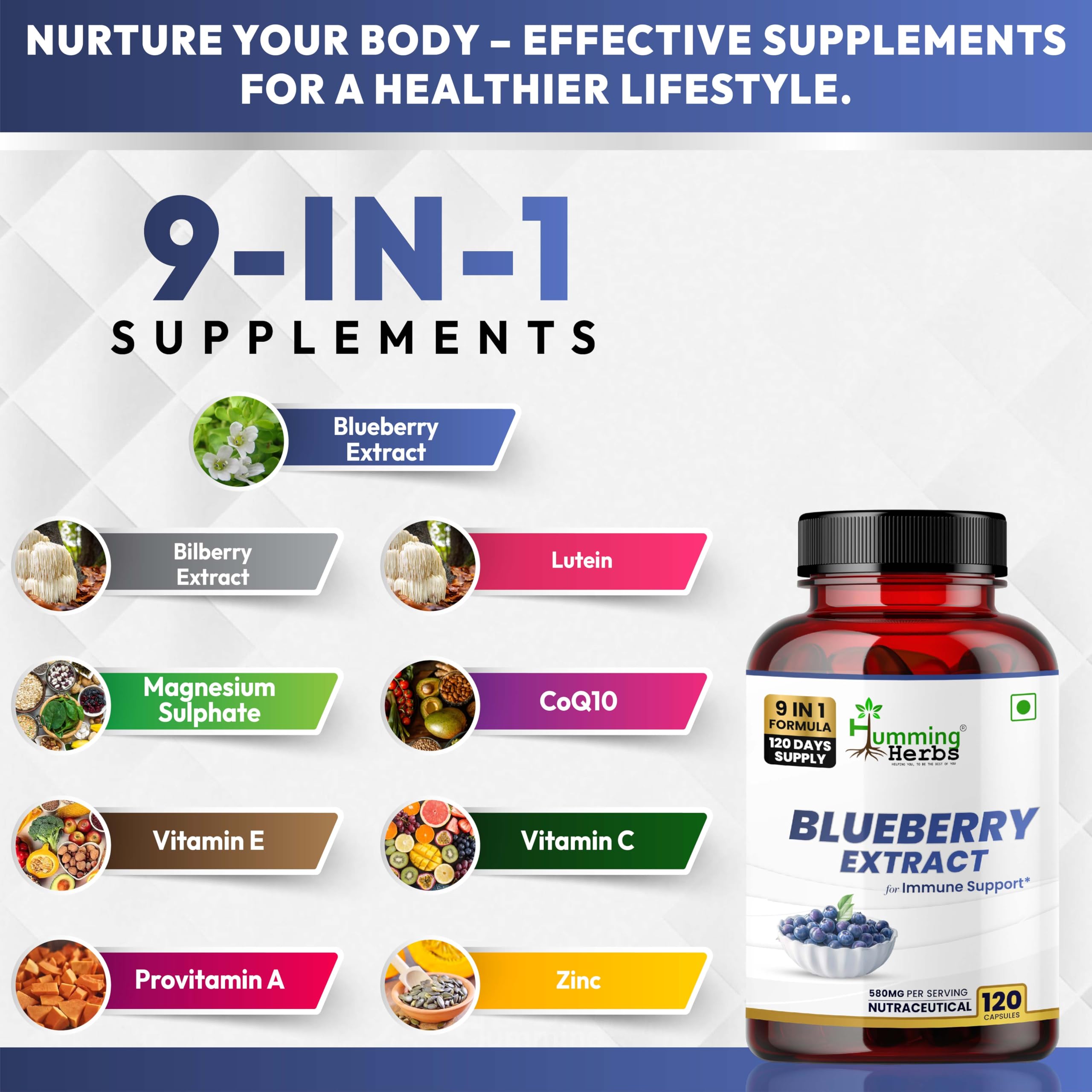Humming Herbs 610 mg per serving label emphasizing potency and daily routine.