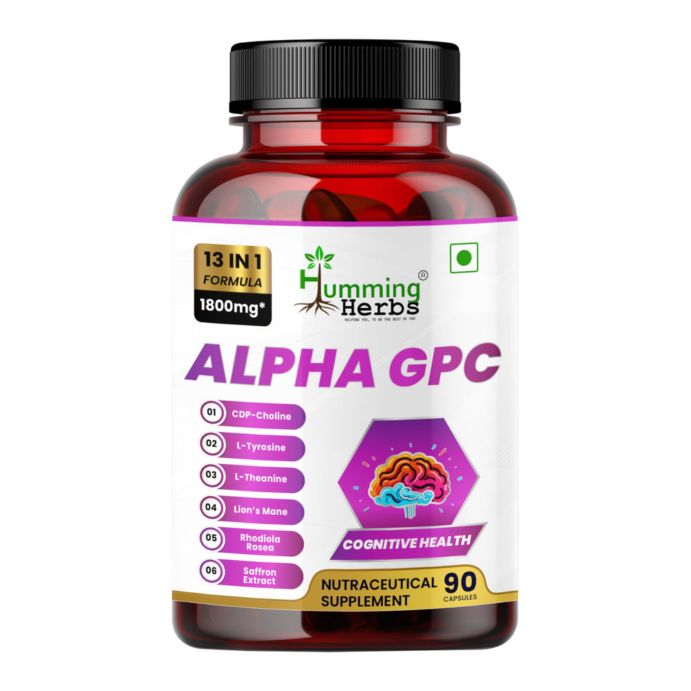 Humming Herbs Alpha GPC + CDP Choline bottle for daily cognitive support.