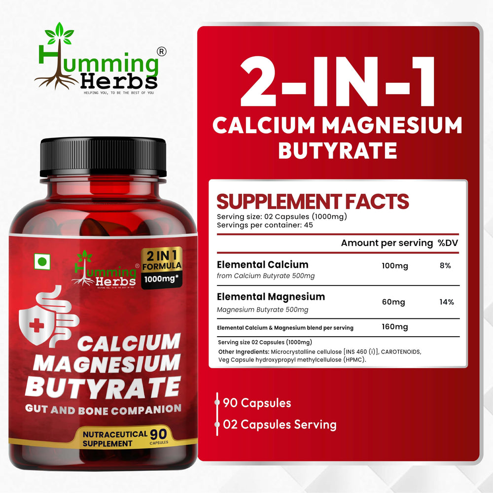 Close up of Humming Herbs butyrate capsules ready for daily digestive support.