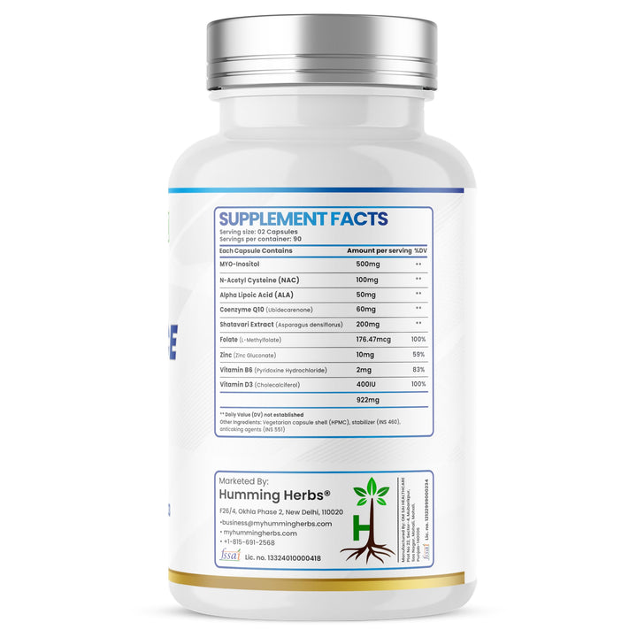 Humming Herbs Inobalance Pro+ capsules closeup highlighting two-capsule serving