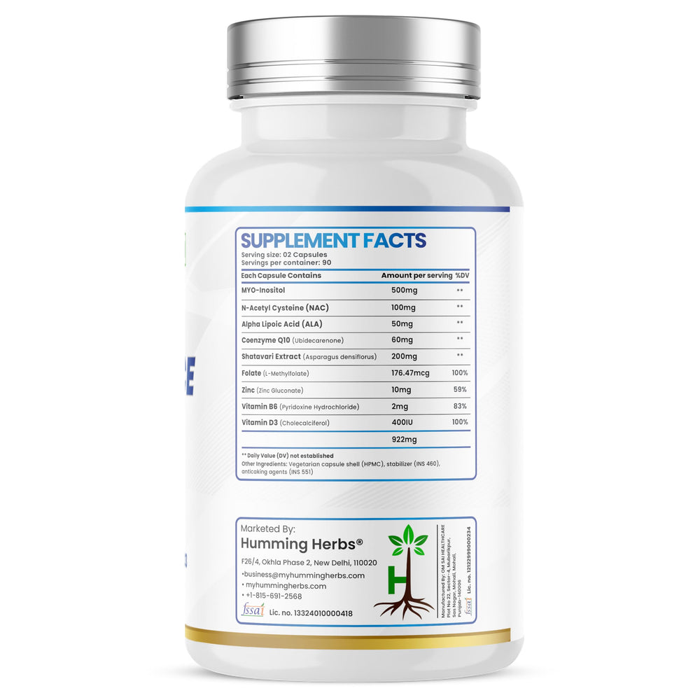 Humming Herbs Inobalance Pro+ capsules closeup highlighting two-capsule serving