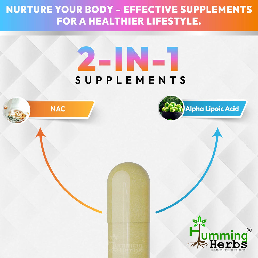 Humming Herbs NAC 450mg bottle emphasizing liver health and detox pathways