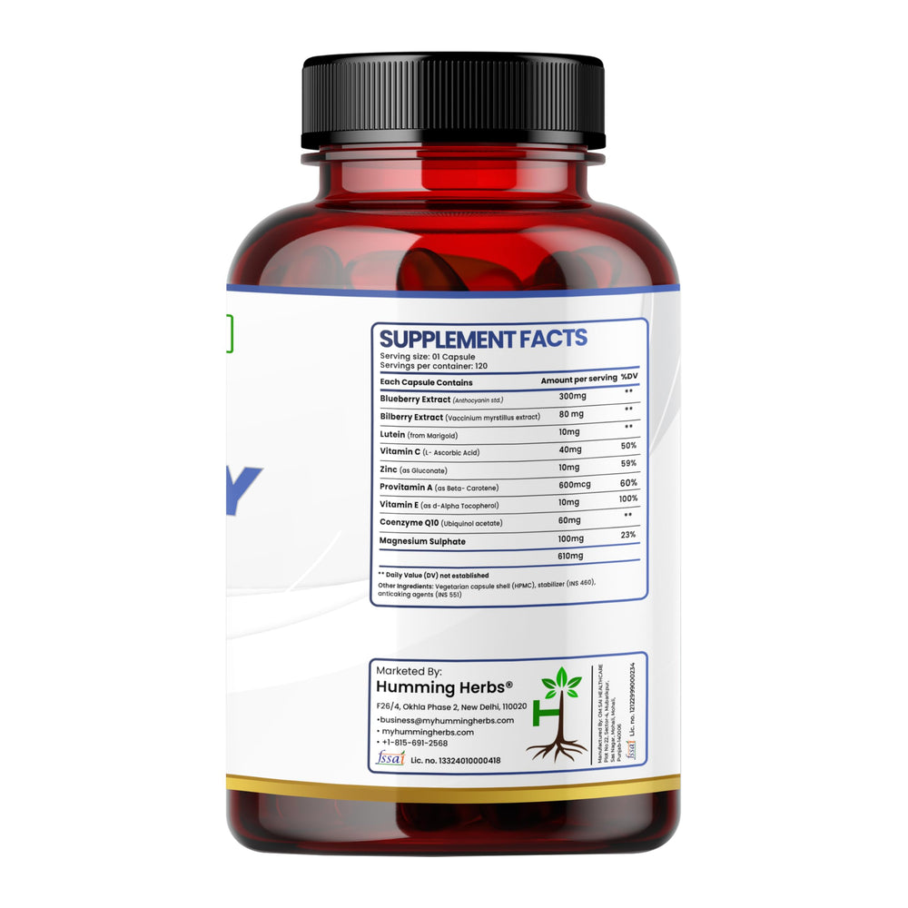 Humming Herbs silica desiccant shown for moisture control inside bottle.