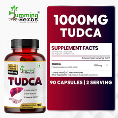 Humming Herbs TUDCA 1000 mg bottle label showing vegan capsules and purity.