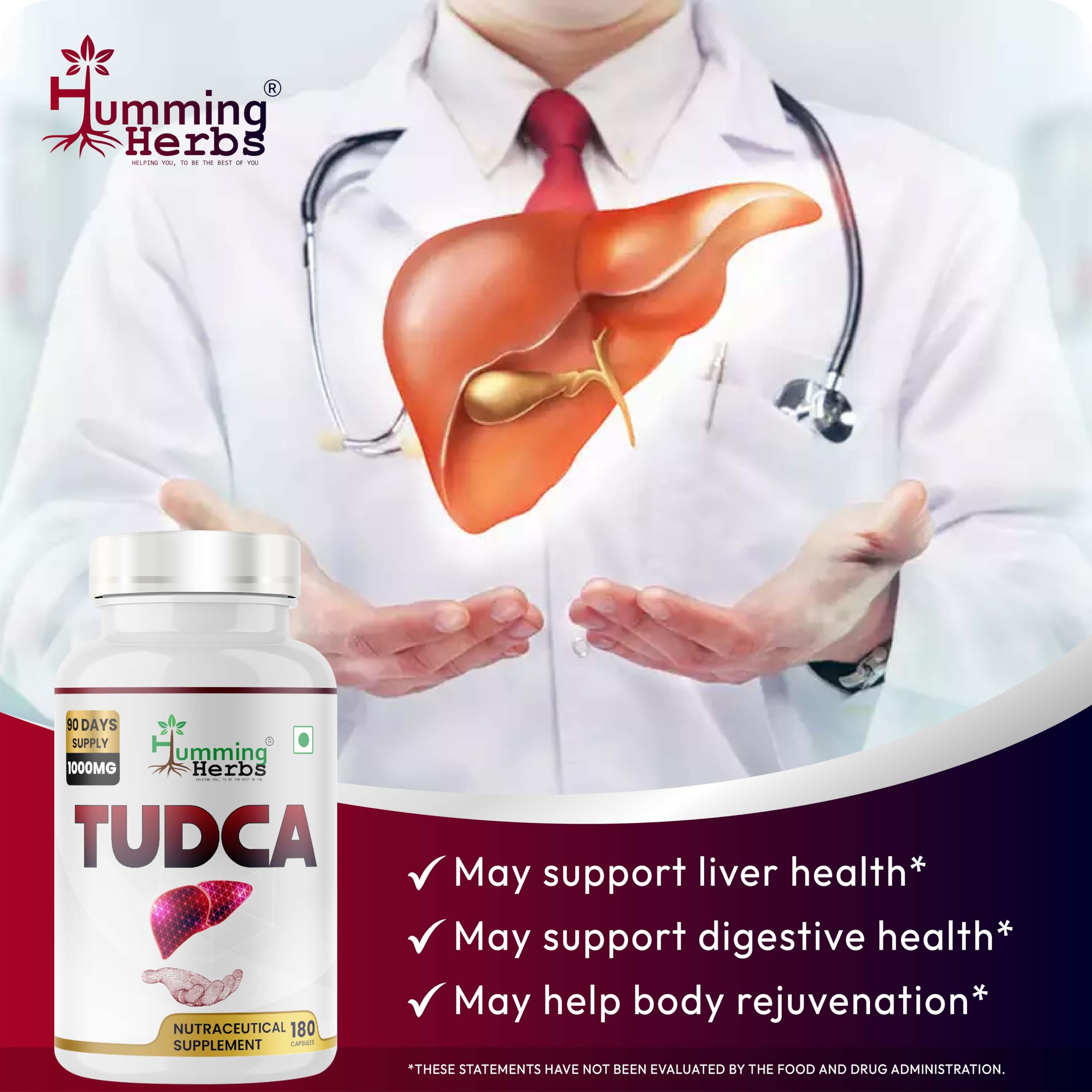 Humming Herbs TUDCA bottle pour demonstrating convenient dosing on the go.