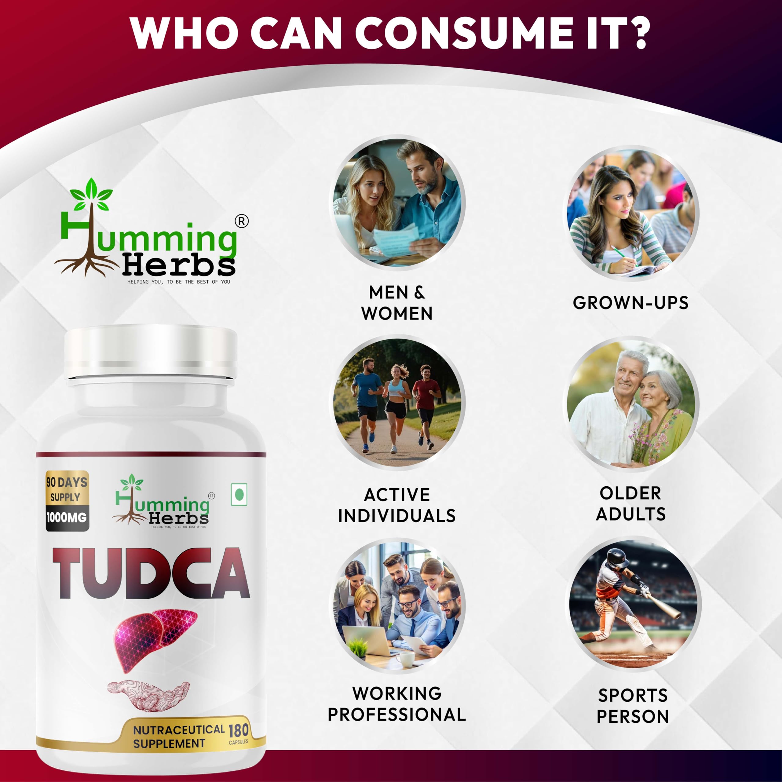 Humming Herbs TUDCA capsules lined up for everyday use.