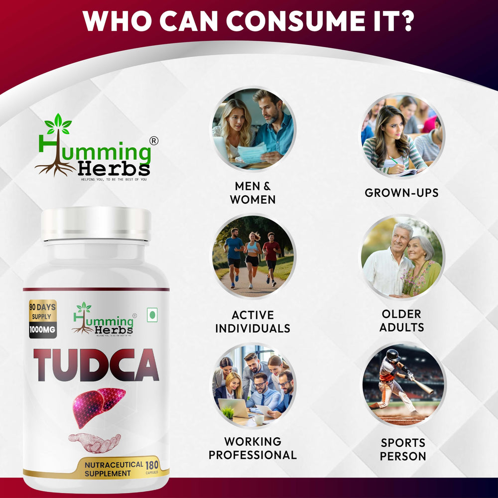 Humming Herbs TUDCA capsules lined up for everyday use.