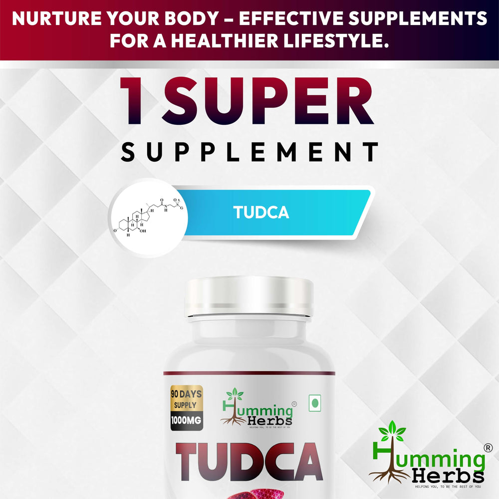 Humming Herbs TUDCA packaging travel-friendly bottle ready for trips.