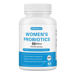 HUNCIALLY Women’s Probiotic capsules with 50B CFUs for digestive balance.