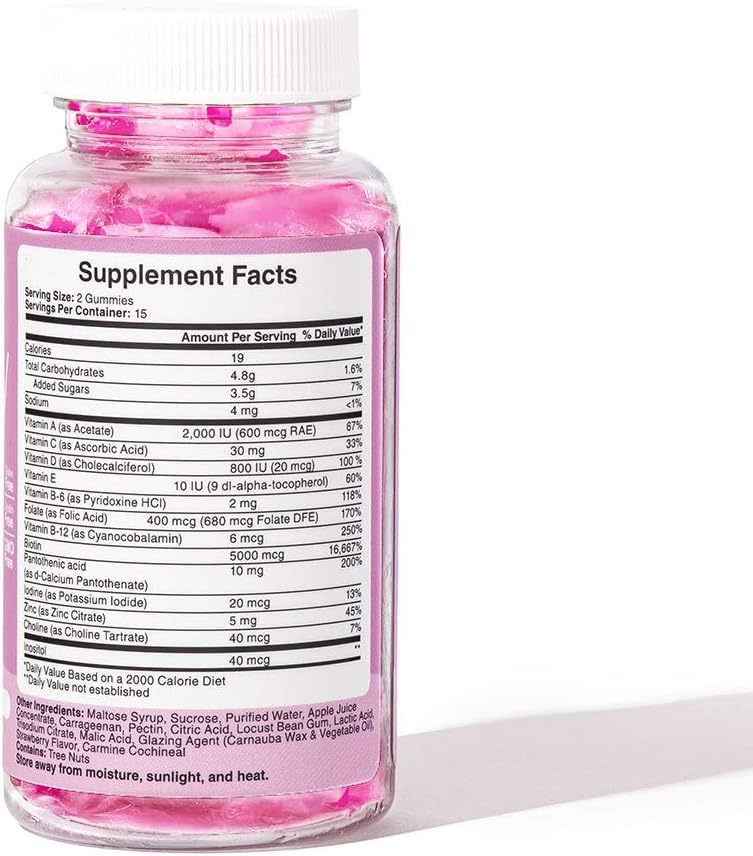 Hunny Bunny biotin gummies closeup with pink bear shapes.