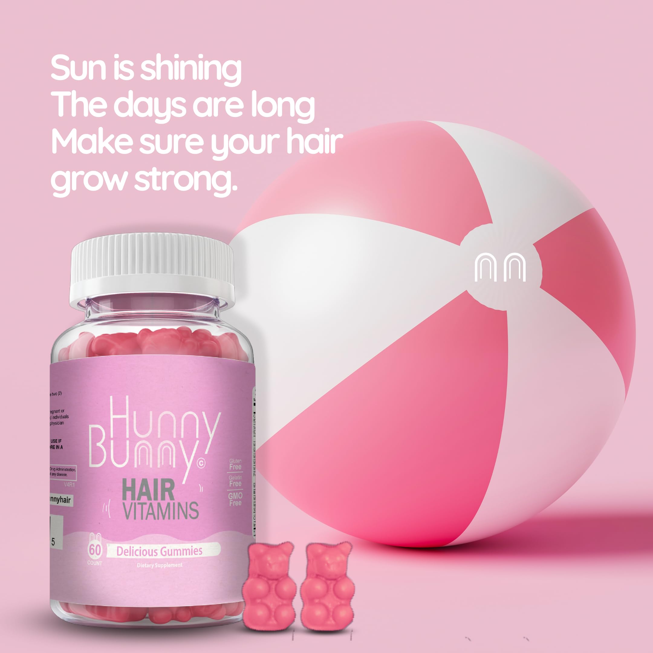 Hunny Bunny pink bear-shaped gummies for hair and nails.