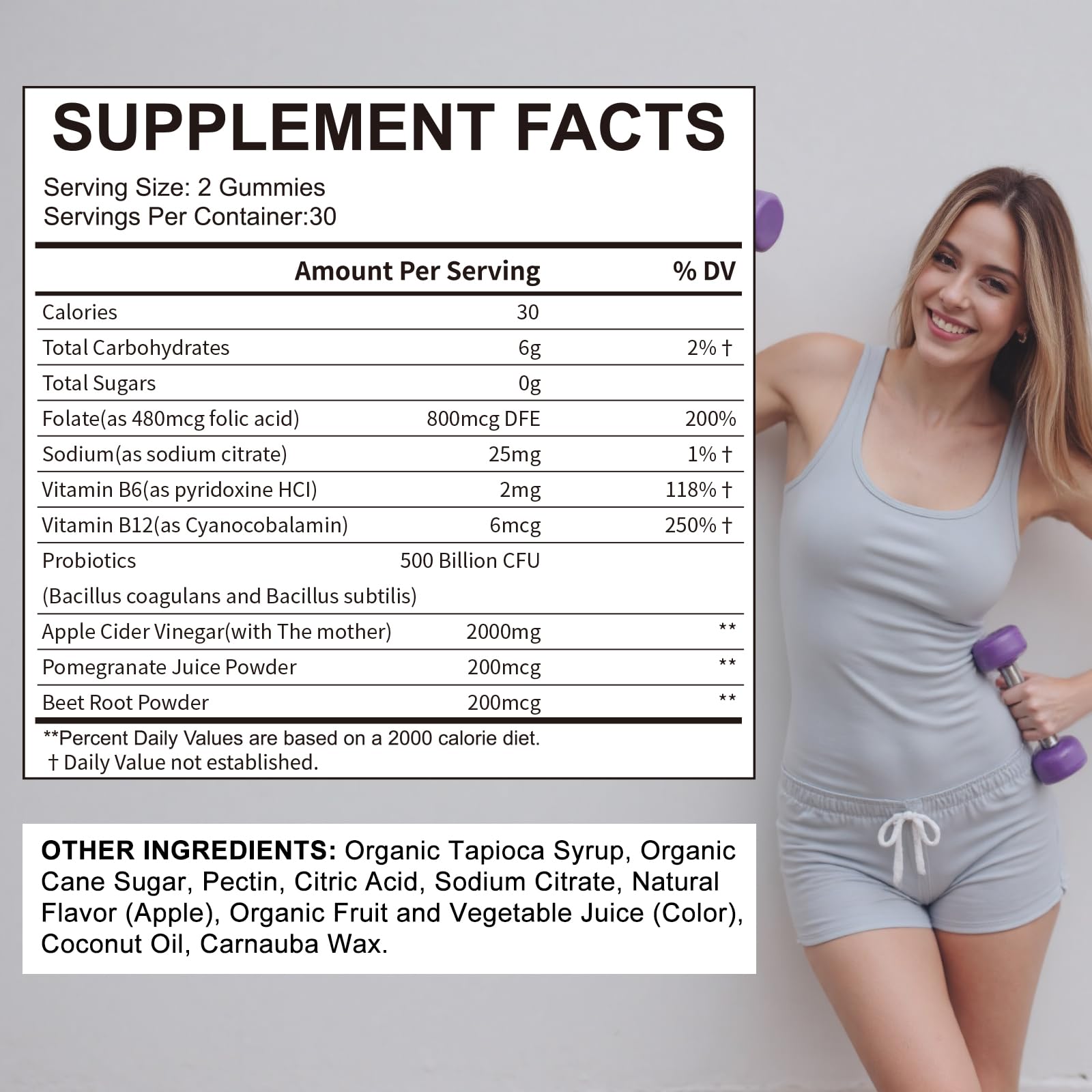 Hurdilen Keto ACV Gummies bottle side highlighting ingredients and no sugar