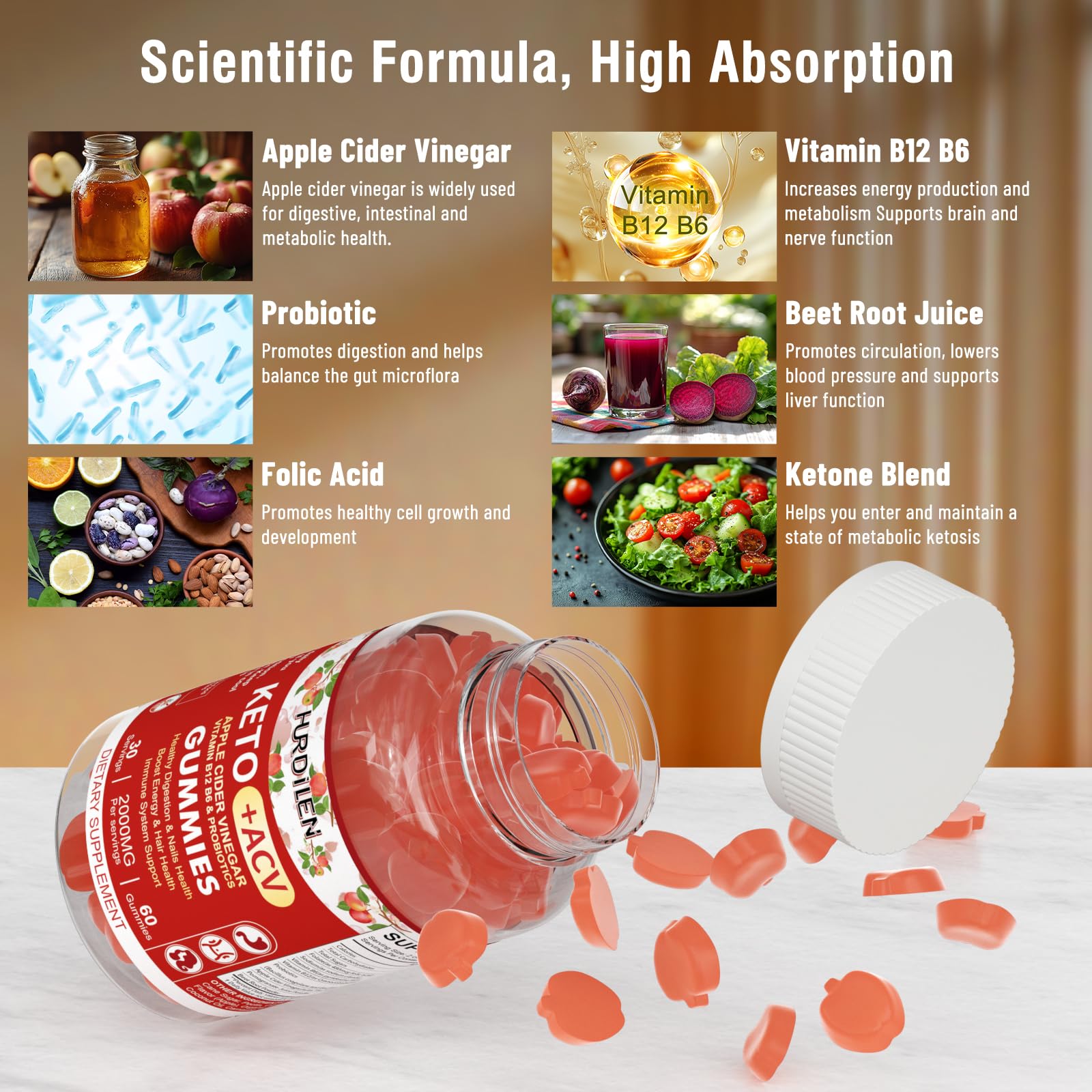 Hurdilen Keto ACV Gummies texture on spoon, tangy and chewable