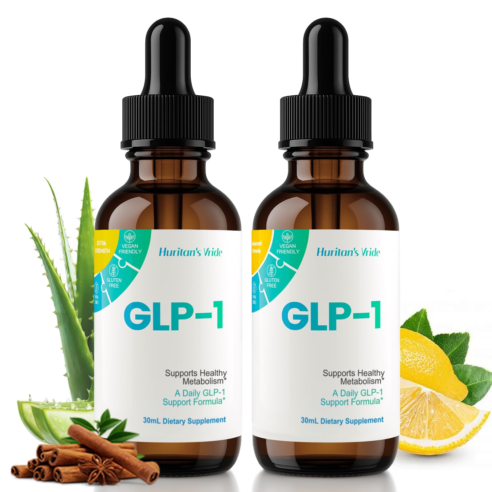 Huritan's Vride GLP-1 Drops bottle and dropper for daily wellness.