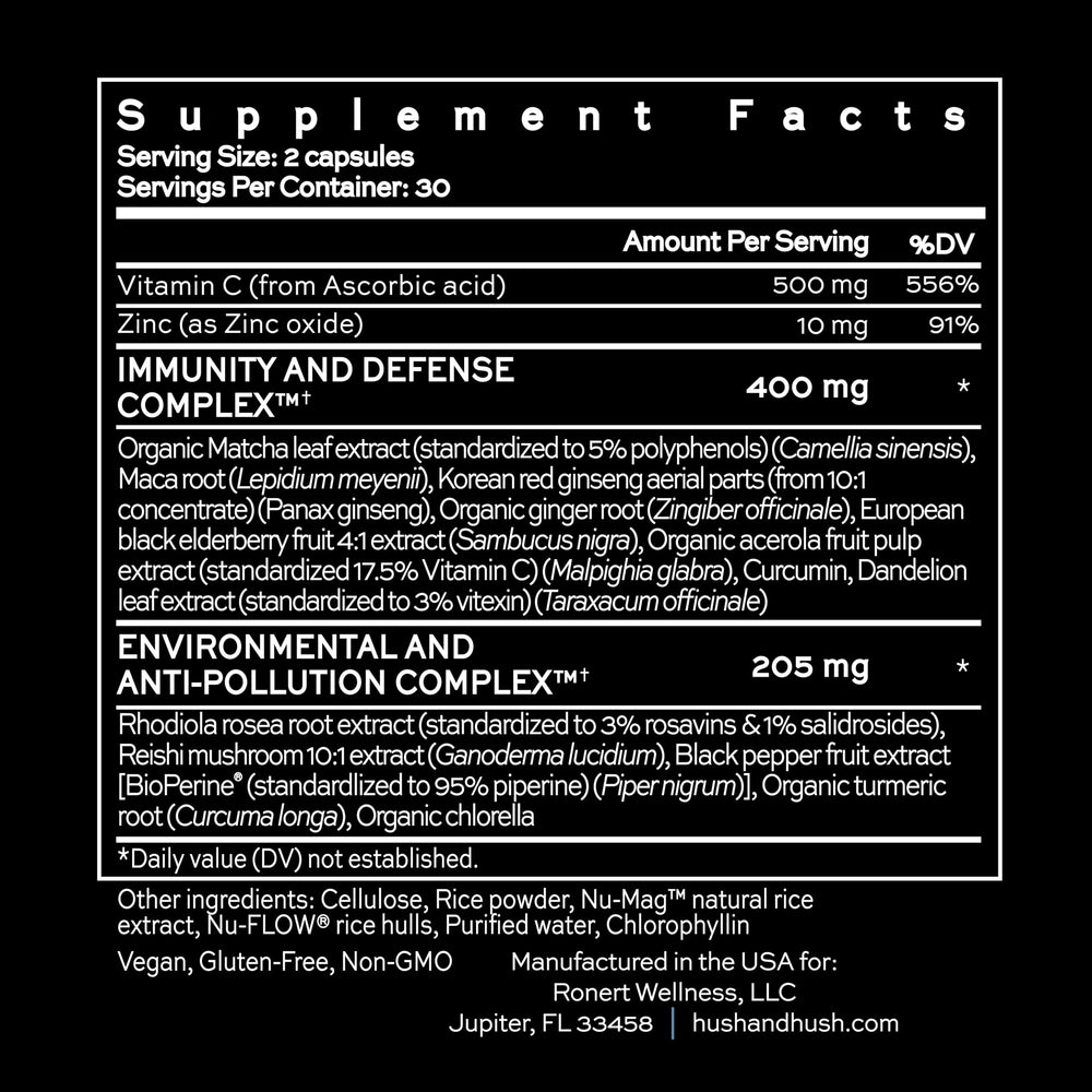 Hush & Hush ShieldUp daily routine setup with a capsule bottle.