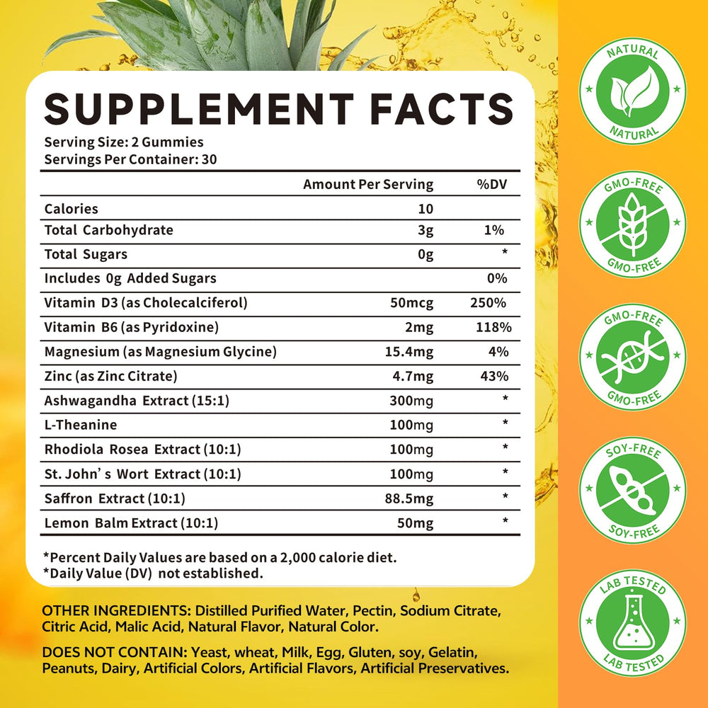 HUUAYAO saffron gummies pineapple flavor for tasty daily energy and focus