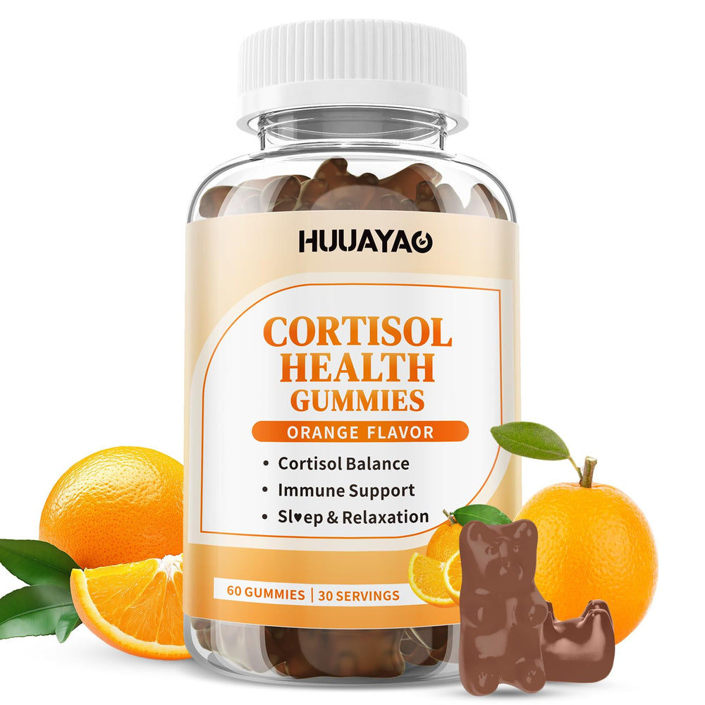 HUUAYAO 15-in-1 cortisol gummies bottle front for daily calm.