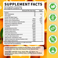 HUUAYAO 15-in-1 cortisol gummies ingredients panel highlights nutrients.