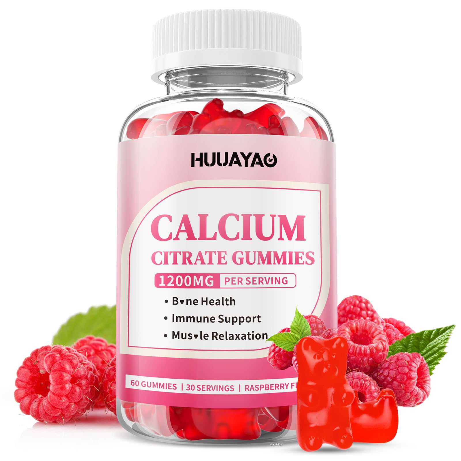 HUUAYAO calcium citrate gummies bottle front supports daily bone health